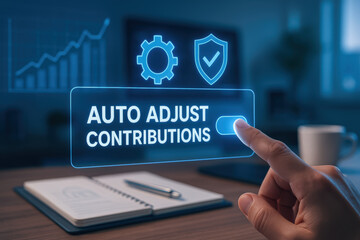 Fototapeta premium Auto adjust contributions concept with retirement planning and life insurance protection for secure financial future and peace of mind