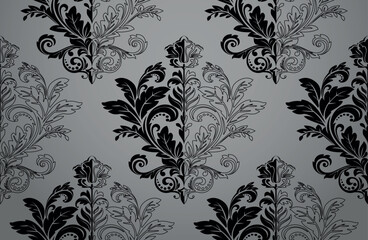 Floral pattern. Seamless vector background. Vintage wallpaper in the Baroque style. Gray and black ornament for fabric, wallpaper, packaging. Ornate Damask flower illustration