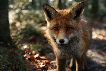 Fototapeta premium High-Detail Red Fox in Woodland Setting
