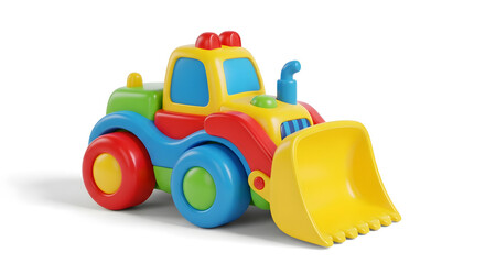 Fototapeta premium Brightly Colored Toy Excavator on White Background
