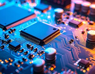 Close-up of vibrant, multicolored circuit board.