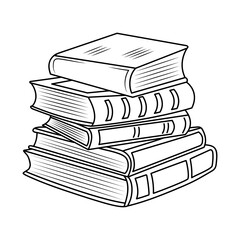 Stack of books. Doodle line vector illustration.