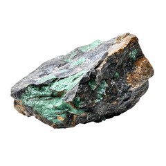 Uranium Rock specimen showcases vibrant green veins against a dark gray matrix, suitable for geological studies and educational resources, transparent background. Ai Generated Images