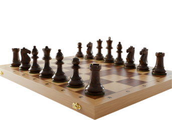 Chessboard and Pieces A Game in Progress isolated on transparent baackground