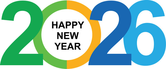 Happy New Year 2026 Vector – Colorful Celebration Typography Design. 2026 New Year Greeting Design – Colorful Bold Numbers and Celebration Message