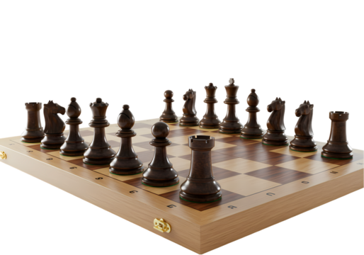 Chessboard and Pieces A Game in Progress isolated on transparent baackground