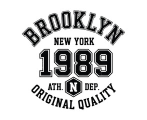 New York, Brooklyn t-shirt design. T-shirt print design in American college style. Athletic typography for tee shirt print in university and college style. Vector
