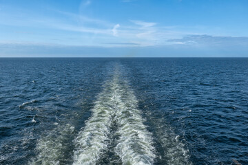 Sea Background With Cruise Ship Water Trail