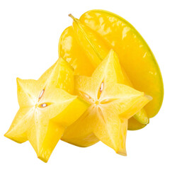 Fototapeta premium yellow fresh starfruit isolated on white or transparent png