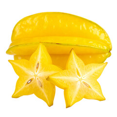 Fototapeta premium yellow fresh starfruit isolated on white or transparent png