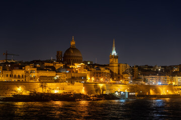City Skyline of Valletta at Night in Malta