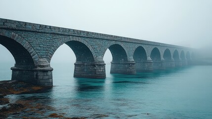 Fototapeta premium Misty stone arch bridge over tranquil water
