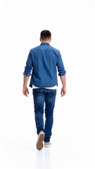 Fototapeta premium Man Walking Away Denim Jeans Casual Lifestyle Photography.