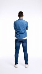 Fototapeta premium Man Standing Back View Denim Jeans Casual Style.