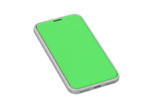 Smartphone with Bright Green Screen isolated on transparent baackground