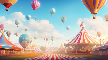 Colorful carnival background with flags, A whimsical fantasy landscape