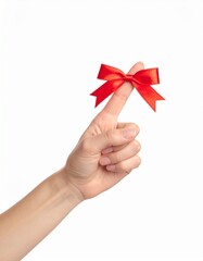 Red Ribbon Tied on Finger Conceptual Image for Wellness.