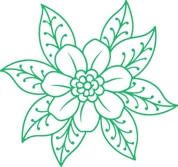 Green Mandala Flower – Botanical Line Art, Decorative Floral Pattern, Nature Design, Outline Vector Illustration