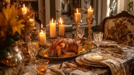 Naklejka premium Cozy thanksgiving dining table setting