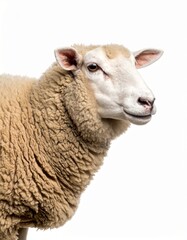 Gentle Sheep Portrait Against White Background Farm Animal Photography.