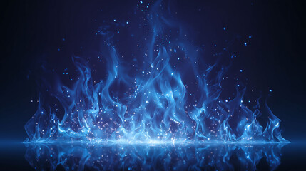 Glowing blue fire, 3D effect soft light and sparks