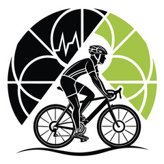 Fototapeta premium Silhouette of cyclist riding a bicycle with abstract graphic elements in the background design art