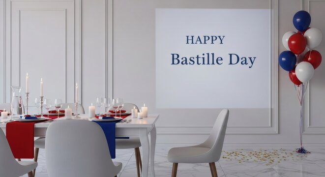 Bastille Day Celebration with Elegant Table Setting and Festive Balloons - Powered by Adobe