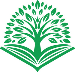 Green Tree of Life Book – Eco Learning Education Symbol Vector