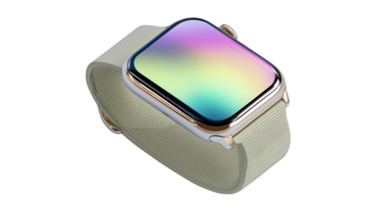 Modern smartwatch with colorful screen, wearable tech flat lay, isolated PNG on white