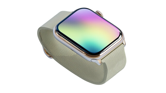 Modern smartwatch with colorful screen, wearable tech flat lay, isolated PNG on white