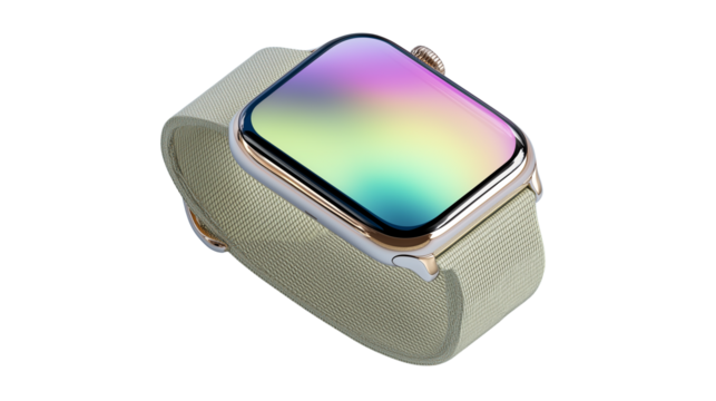 Modern smartwatch with colorful screen, wearable tech flat lay, isolated PNG on white