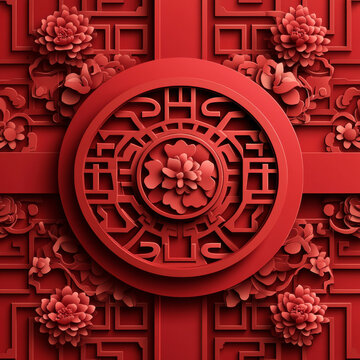 Red Floral Chinese Lattice Design