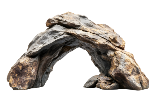 Captivating stone archway on a black backdrop showcases geological formations