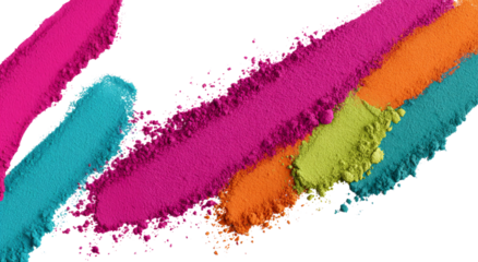 Colorful powder splashes in vibrant hues for festive celebration isolated