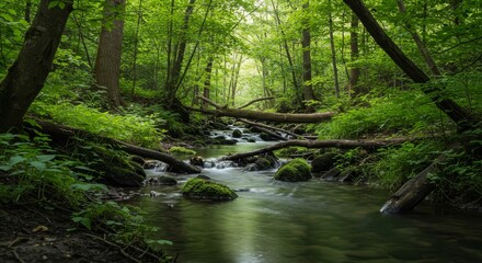 Fototapeta premium Serene Forest Stream: Tranquil Nature Scene