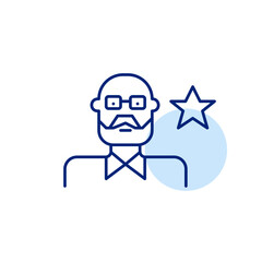 Elderly man and star. Top-rated care and services for older adults. Pixel perfect, editable stroke vector icon
