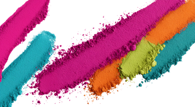 Colorful powder splashes in vibrant hues for festive celebration isolated