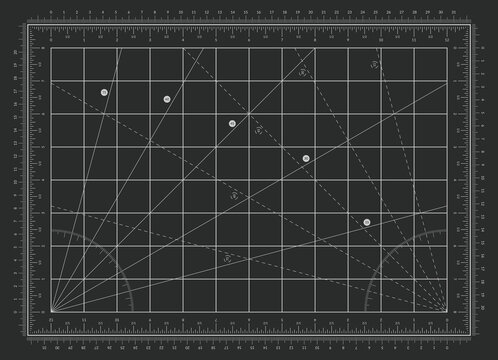 Vector Cutting Board Background. Technical grid surface with imperial and metric ruler markings for precision work, drafting, and layout design