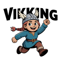 Valkyrie character running with an axe and a joyful expression showcasing strength and courage