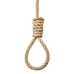 Suspended rope knot against a solid transparent background presents a stark contrast, ideal for concepts relating to danger, threat, or metaphorical traps . Ai Generated Images