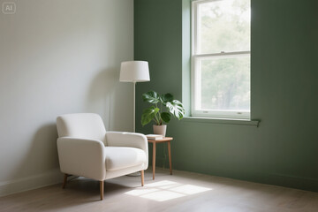 Fototapeta premium Minimalist Reading Nook with Indoor Plant