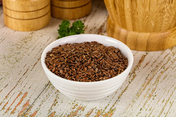 Brown flax seeds in the bowl