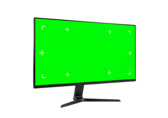 Vibrant Green Screen Monitor A Chroma Key Display on Black Background isolated on transparent baackground