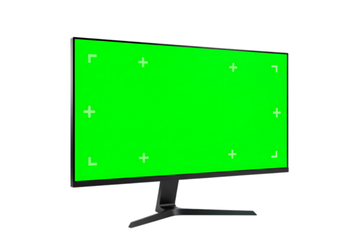 Vibrant Green Screen Monitor A Chroma Key Display on Black Background isolated on transparent baackground