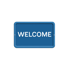  Blue welcome sign with white text isolated on transparent background