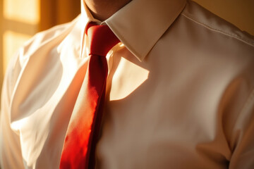White shirt, red tie. Casual business style. Professional, simple and classic look.