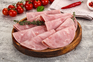 Sliced pork ham sausages slices