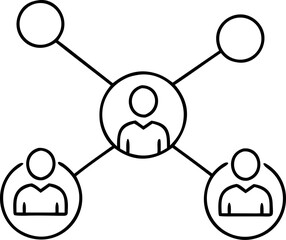 Black Line Art Network Illustration Central Figure Connected to Four Other Figures via Lines Simple Minimalist Design