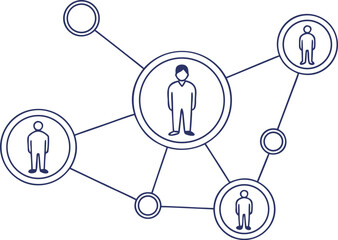 Abstract Dark Blue Network Line Art Graphic Featuring Interconnected People Nodes Circles and Lines Representing