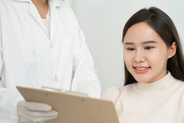 plastic surgery, beauty asian smile and happy after surgery, surgical procedure that involve...